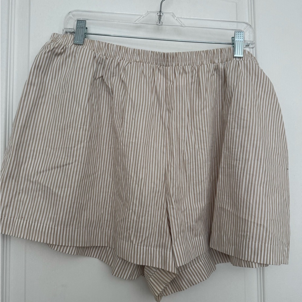 Striped Beige Women’s Elastic-Waist Shorts